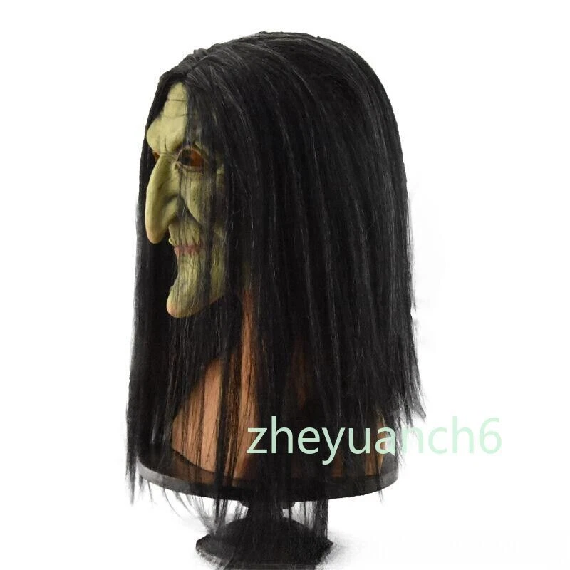 Máscara de bruxa de terror Halloween festa assustadora cosplay máscara fantasia de látex com cabelo nova - Imagem 4 de 4