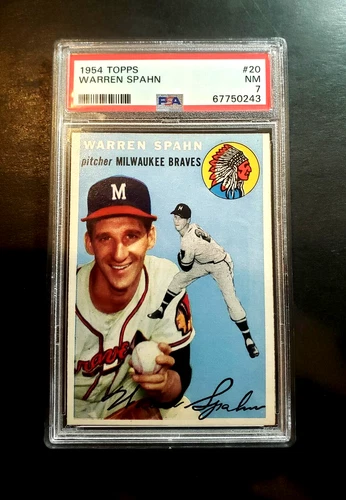 1954 TOPPS #20 WARREN SPAHN - PSA 7 - BEAUTIFULLY CENTERED / RAZOR SHARP CORNERS