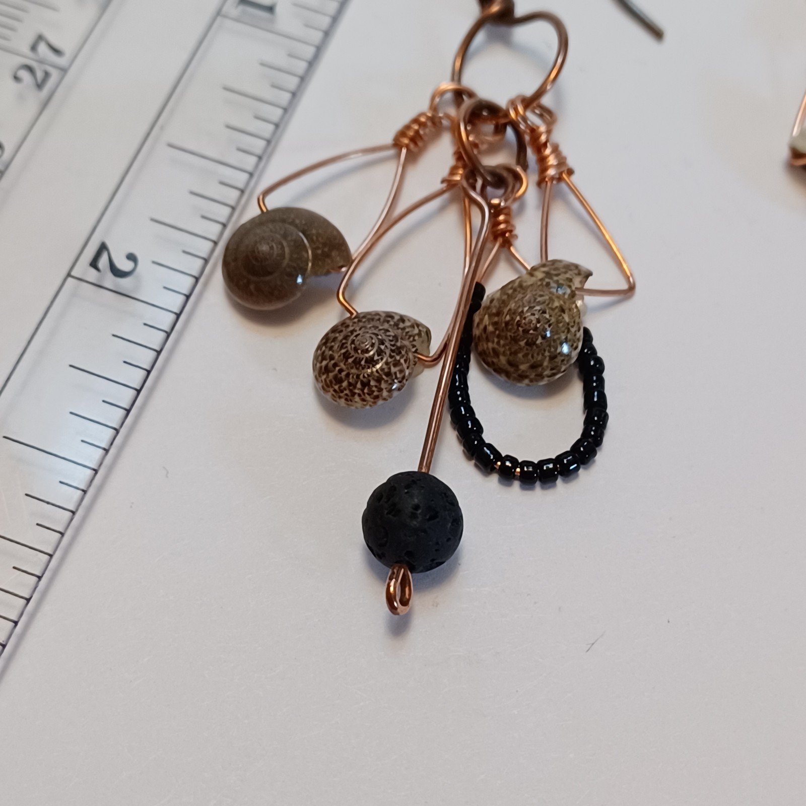 Shell Lava Stone Handmade Beaded Dangle Drop Earr… - image 17