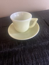 Hazel Atlas Little Hostess Mini Tea Cup  Saucer Yellow Milk Glass - Vintage