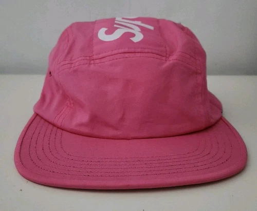 FW16 Supreme Top Panel Streifen Camp Kappe Magenta Rosa Hut Großes Logo