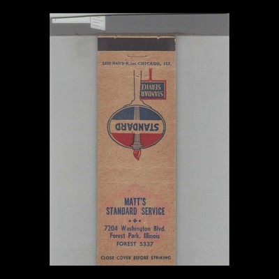 Matchbook Cover Standard Gas Station Matt's Standard Service Forrest Park IL