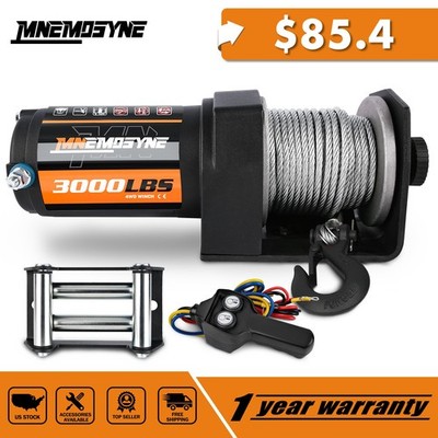 MNEMOSYNE Electric Winch 3000LBS 12V Steel Cable Towing Truck Trailer ATV UTV