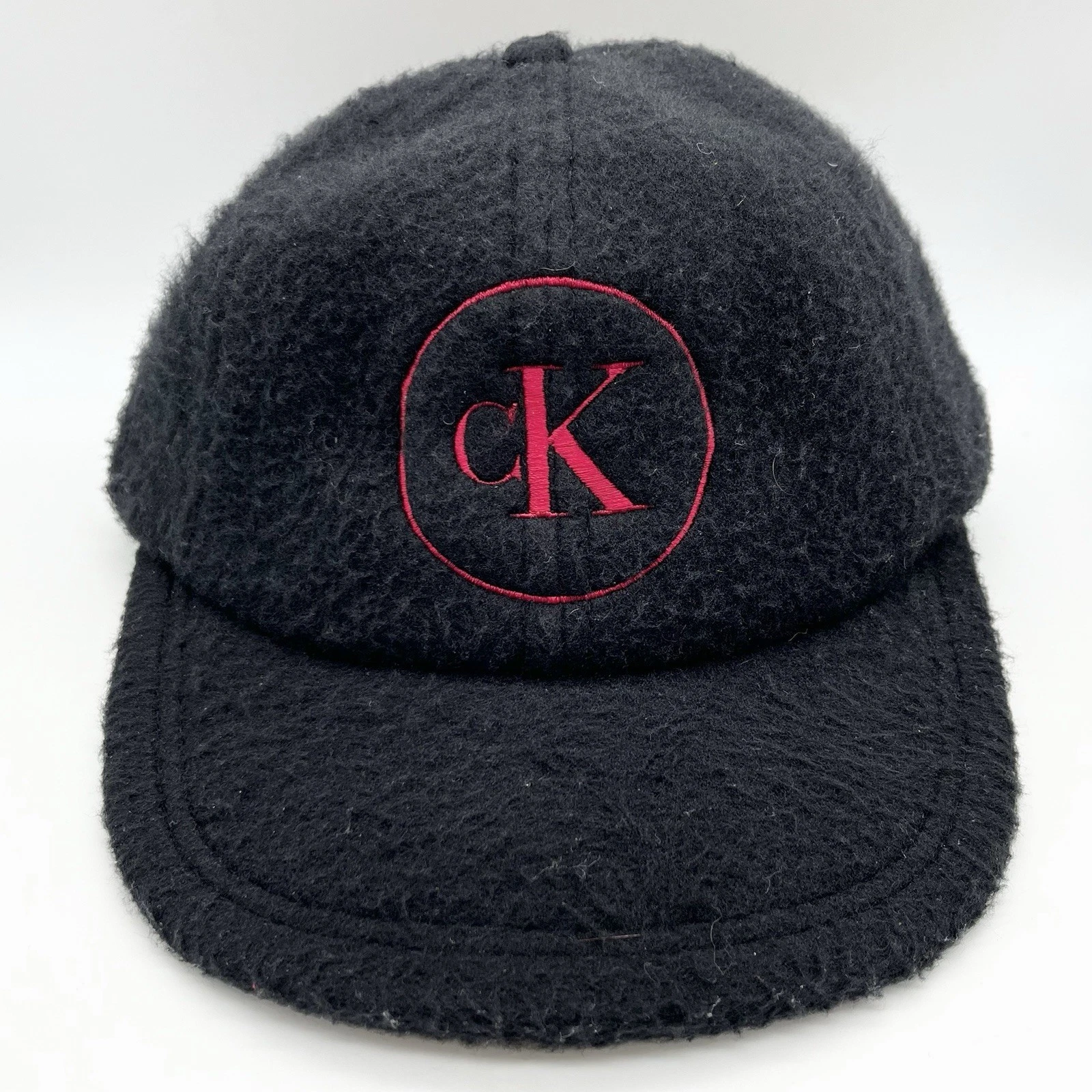 Vintage Calvin Klein Fleece Baseball Cap Hat Stretch Embroidered 90s OSFM Black