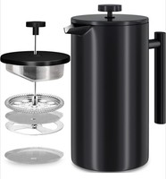 French Press Coffee Maker, 1 Litre - Double Wall Stainless Steel Cafetiere