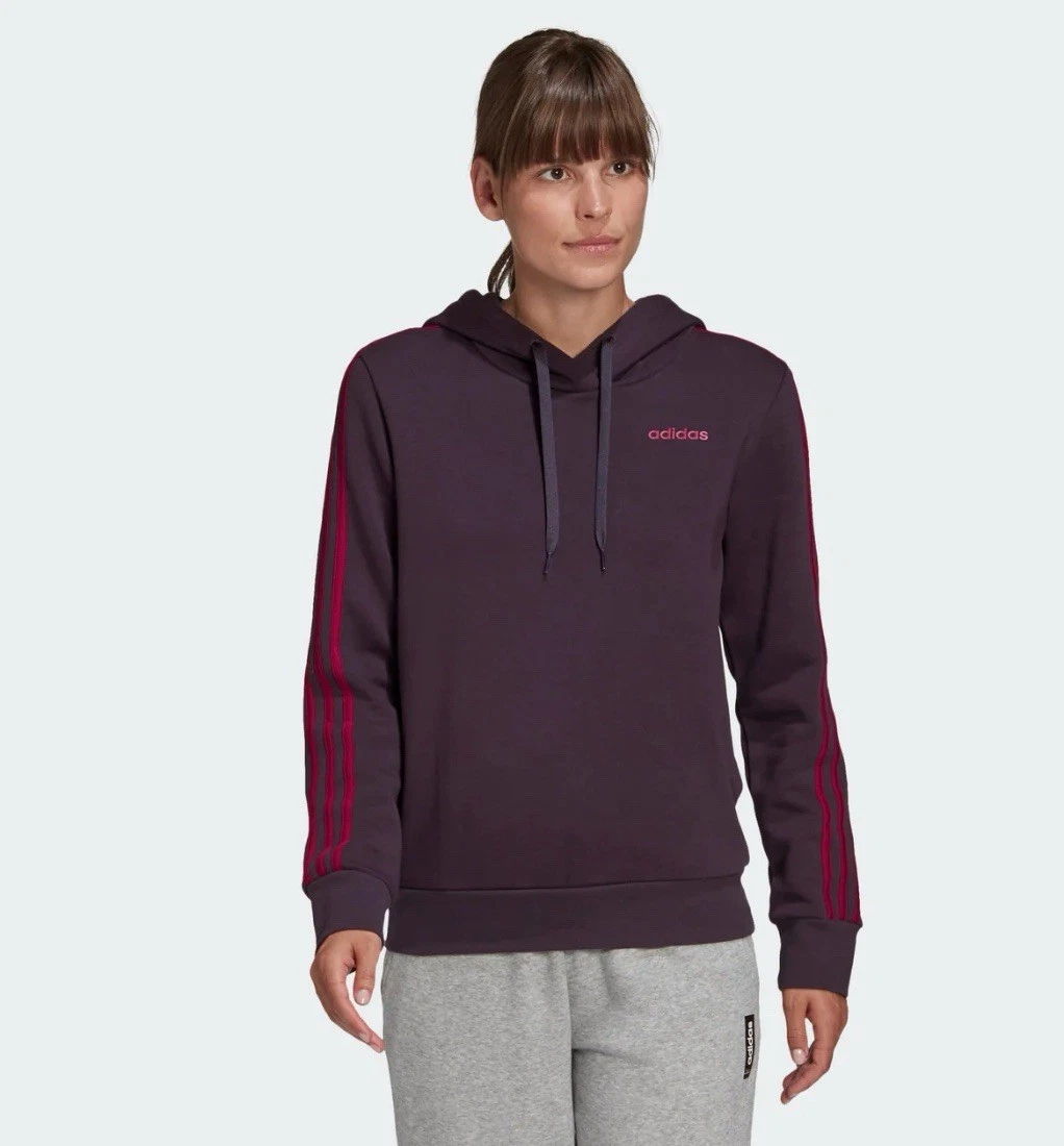 NWT Adidas Women's Essential 3 Stripes Hoodie Fleece Sweatshirt GD4318 L M