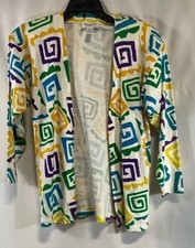 Women Vintage Christian Dior Petites Designer Multicolor Graphic Cardigan Size S