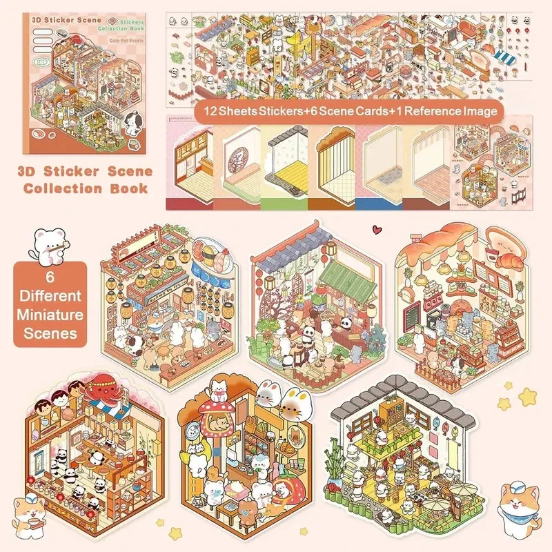 DIY 3D Sticker Szene 6 Sets Aufkleber für Mädchen Machen Sie Ihre eigene Mini Zimmer Szene - Bild 3 von 4