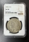 1892-O Morgan Silver Dollar - NGC AU58 Better Date 90% Silver Type Coin