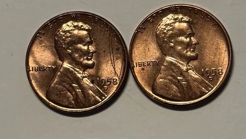 US Coins 1958 D Lincoln Cent AU (2 Coins)