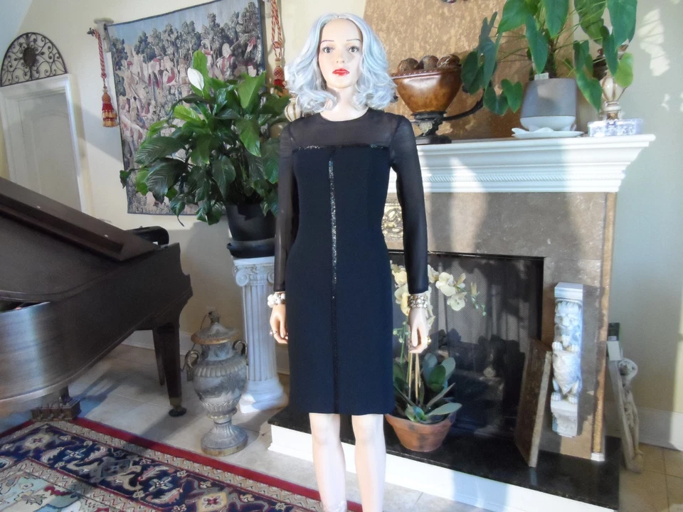 New Escada Black Cocktail Dress w/Beading Embellishment Detail Size DE 34- US 4 - Image 2 of 4