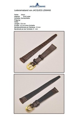 12 Mm Genuine Lizard Watch Strap JACQUES LEMANS Dark Brown Very Fine