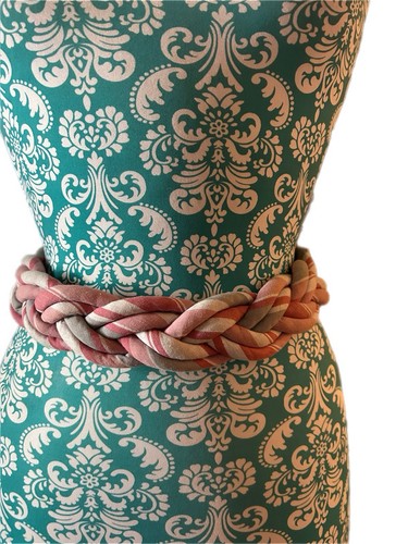 Ann Taylor Vintage Braided Cloth Cotton Cinch Belt Revival Boho Hippie Rose Gray
