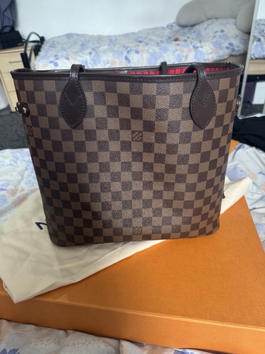 Louis Vuitton Neverfull MM Damier Ebene Brown Canvas Tote Bag w/ Dust Bag
