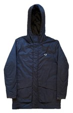 Fred Perry Navy Embroidered Parka Stockport Warm Jacket Coat Mens Size Large