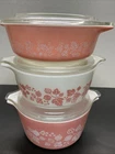 Vintage Pyrex Pink Gooseberry Cinderella Set Of 3 Casseroles w/Lids #471-472-473