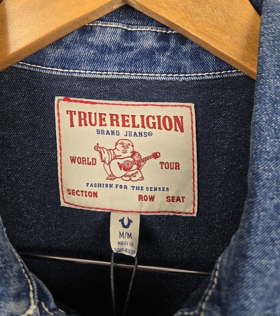 NWT True Religion Oversized Glitter Blue Trucker Denim Jacket Size M Women's thumbnail 4