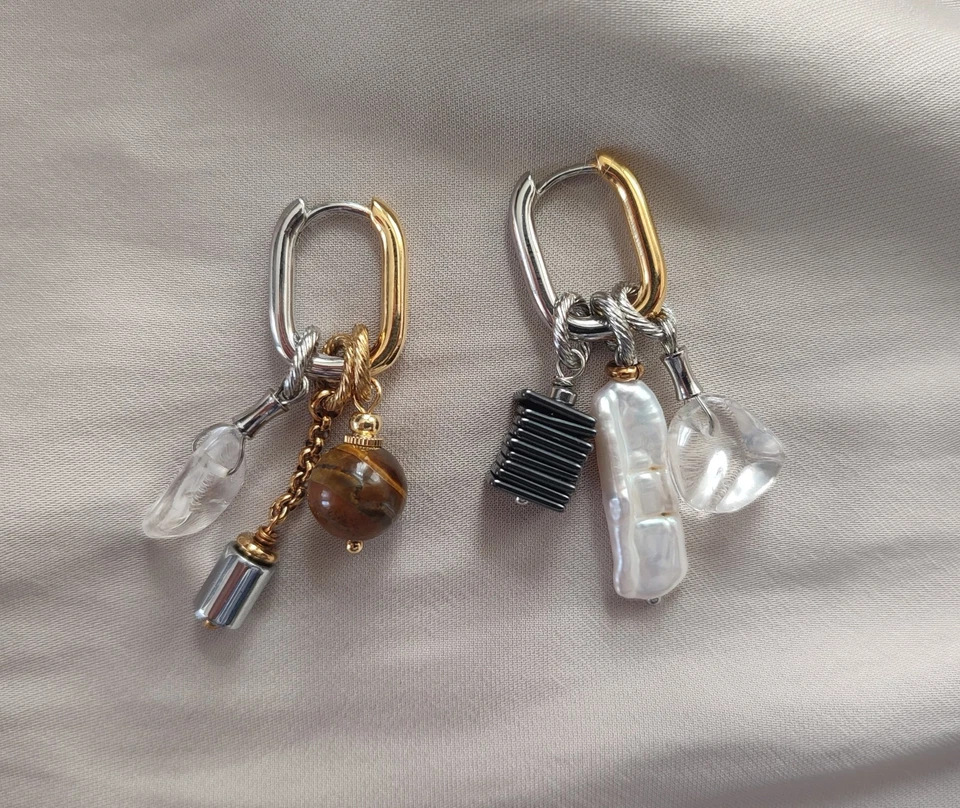 Bicolor Transformer Creolen Mit Elf Paar Halbedelstein Charms Anhänger - Bild 3 von 4