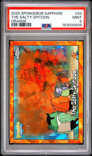 2025 Topps Chrome Spongebob Sapphire The Salty Spitoon Orange /25 #59 PSA 9