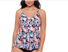 Swim Solutions Womens Blushing Pleated Tankini Swim Multi Size 16 9279