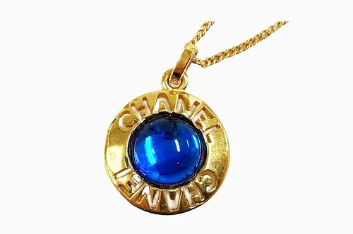 Collana CHANEL Logo Cerchio Pietra Blu Donna Accessori Moda