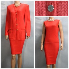 St. John Collection Orange Jacket Skirt Top L Sz 12 14 3pc Suit Buttons Pockets