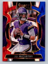 2025 Panini Select #63 J.J. McCarthy Red and Blue Prizm Shock