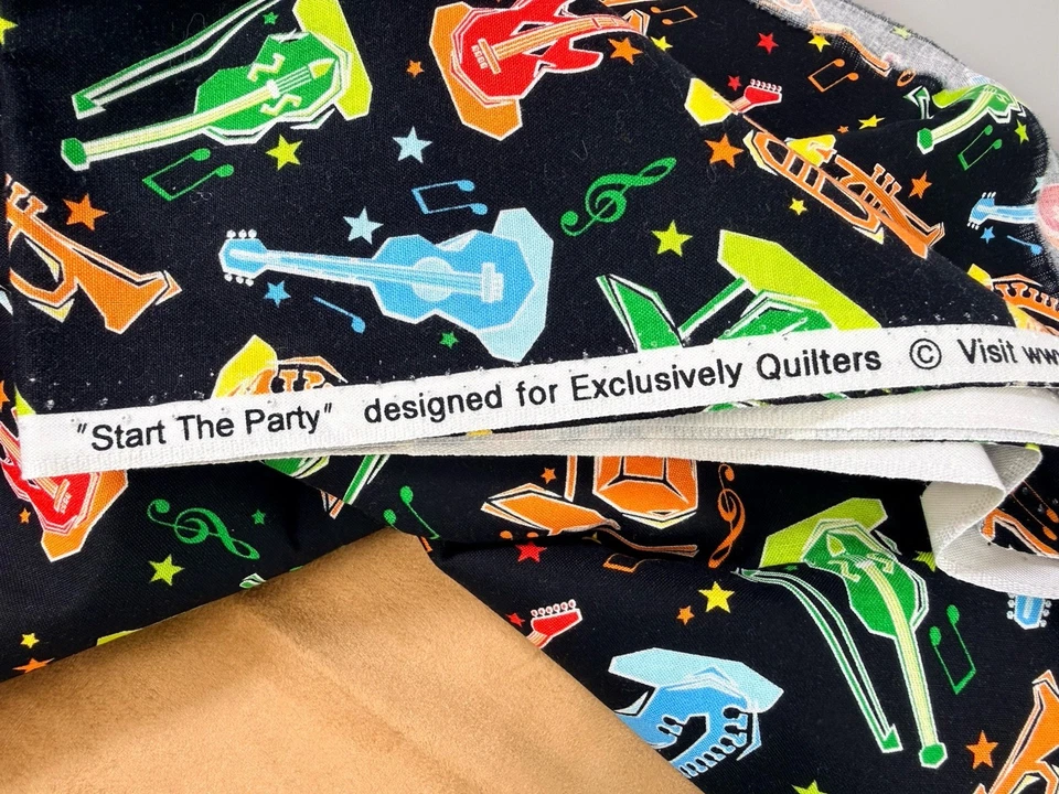 Colorful Musical Instrument Fabric Exclusively Quilters 44x 2 Yards On Black - Image 3 of 3