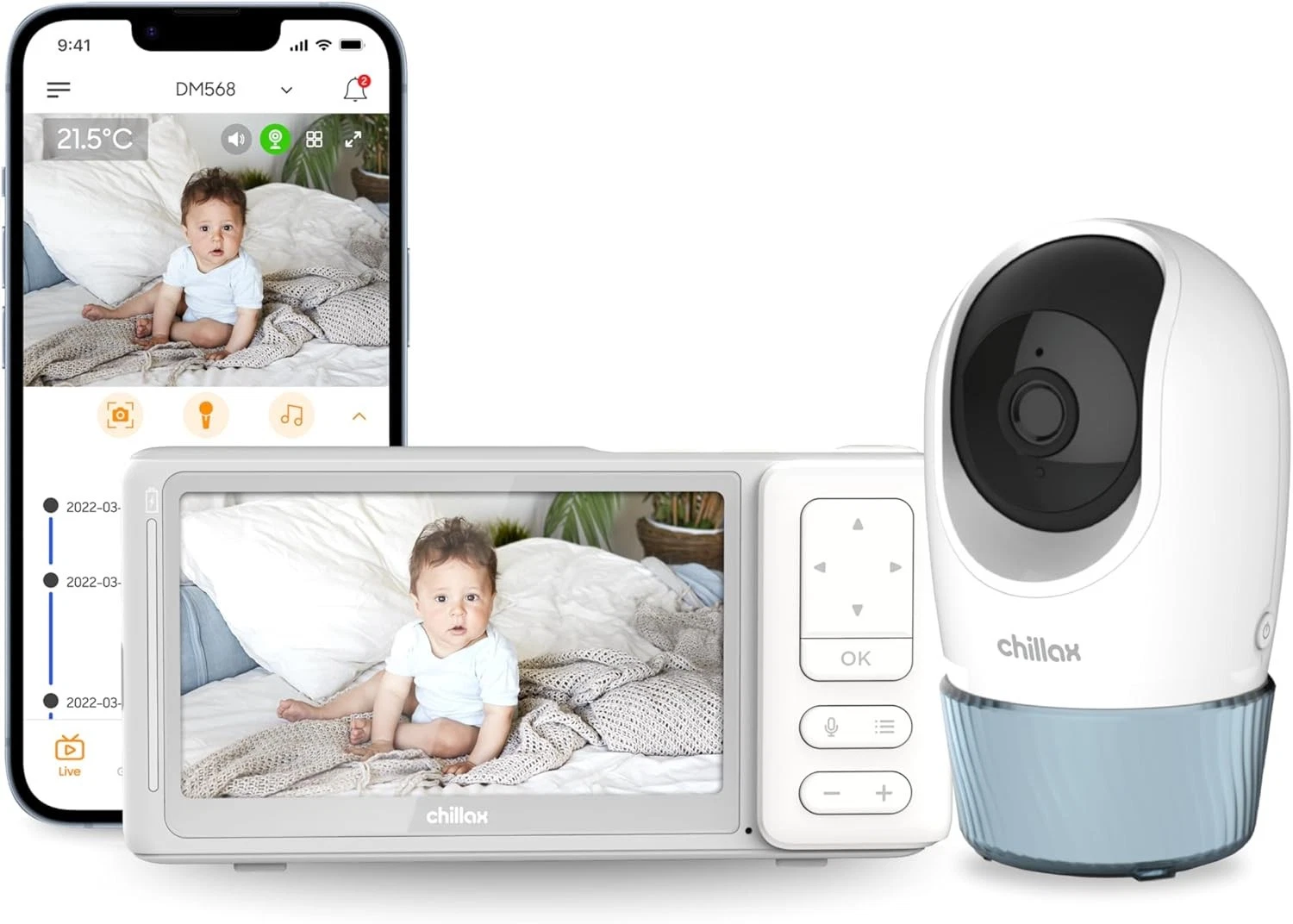 CHILLAX 5″ 2K QHD Video Baby Monitor, Camera and Audio w/Remote Pan‑Tilt‑Zoom
