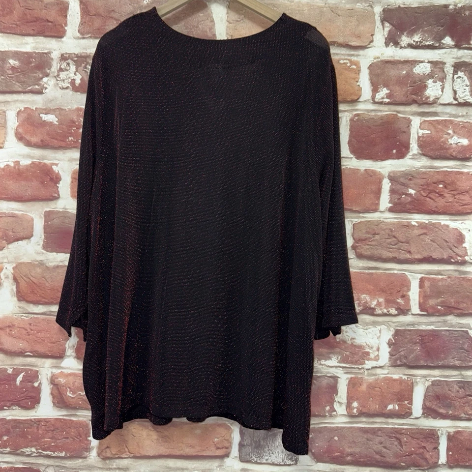 Catherines Топ женщин 3 X черный красный металлический эластичный блестящий туника рубашка - Изображение 4 из 4