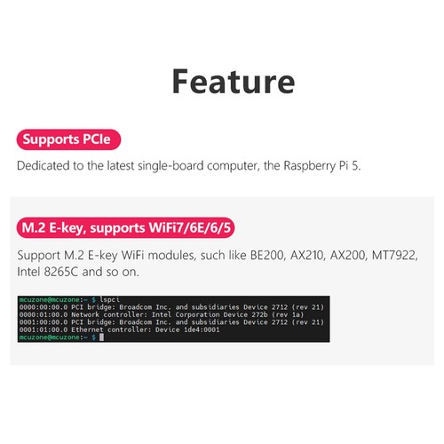 MPW7NCA pour 5 PCIE vers M.2 E-Key WiFi7 Module + Etui BE200 Support TPU,WiF6E5140 - Photo 2/10