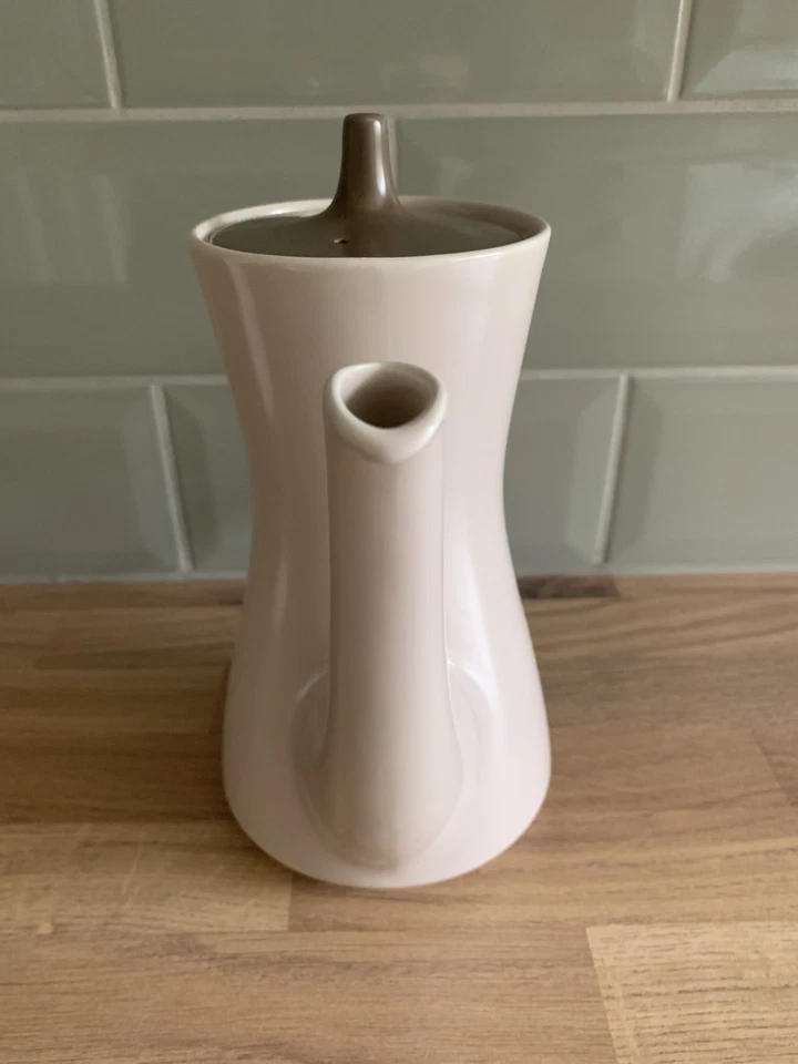 POOLE POTTERY Twin Tone Mushroom & Sepia Coffee Pot & Hot Water Jug Set of 2  - Image 3 of 4