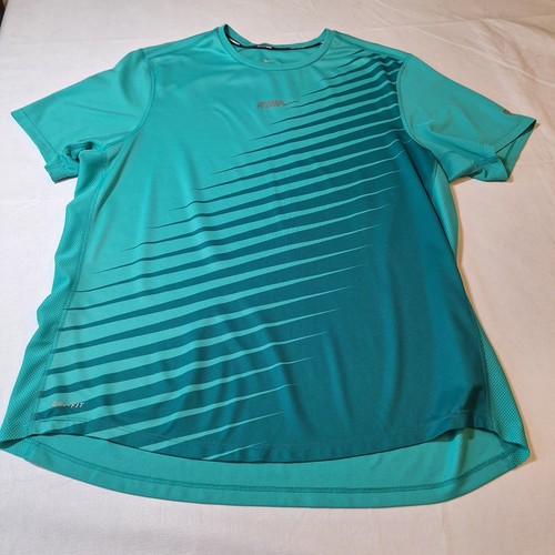 Nike Dri Fit Running Teal Blue Striped Short Sleeved Tshirt Athletic Size L - Picture 12 of 12