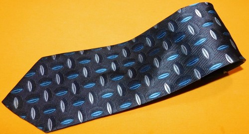 ERMENEGILDO ZEGNA MADE IN ITALY BLACK/BLUE/WHITE LEAF MOTIF TIE - DESIGNER TIES.