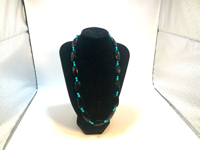 Vintage Jay King DTR Sterling Silver, Onyx & Turquoise Necklace HTF Gorgeous
