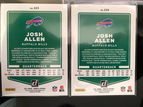 2021 Donruss Josh Allen Base Card and No Helmet Variation 2 Card Lot - Imagen 2 de 2
