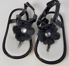 Oshkosh B'gosh Baby Sandals Black Faux Leather Flower Applique 6-12 Months