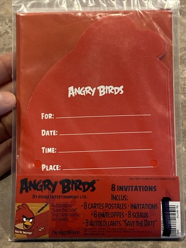 8 Angry Birds Birthday Party Invitations with Seals & Save the Date Stickers Red - Picture 5 of 6