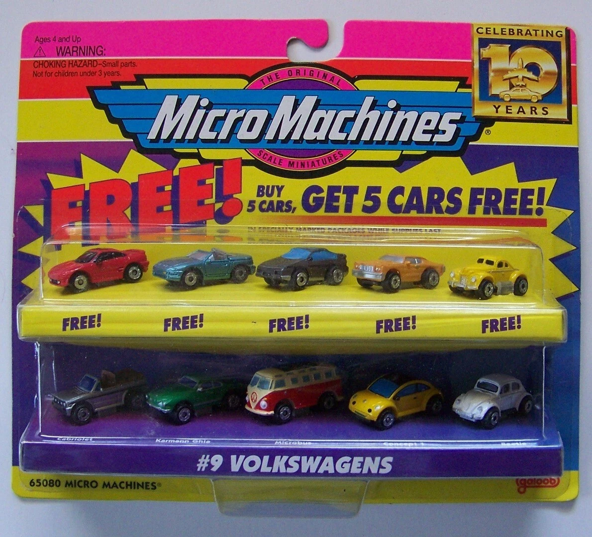 Galoob Micro Machines 9 Volkswagen Cabriolet Ghia Bus Beetle