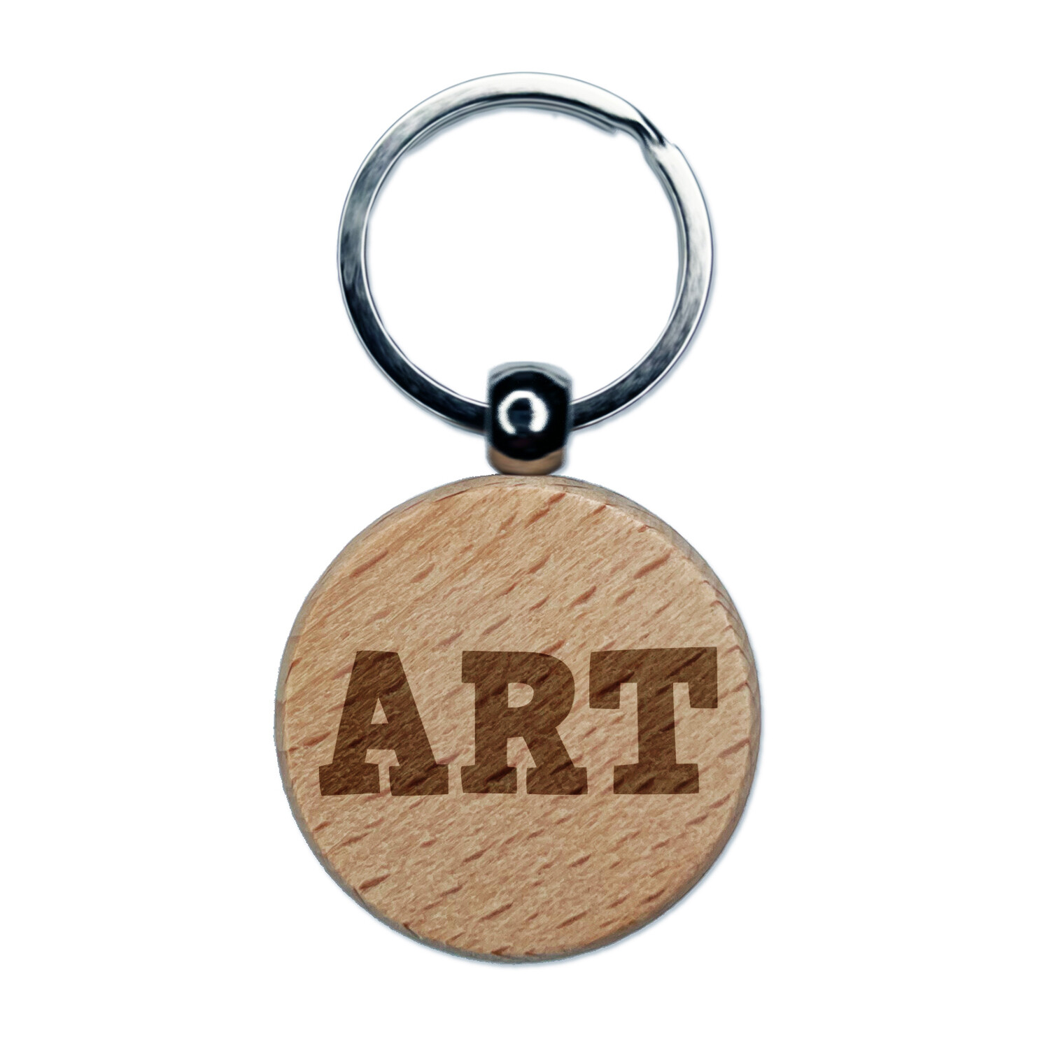 Art Fun Text Engraved Wood Round Keychain Tag Charm