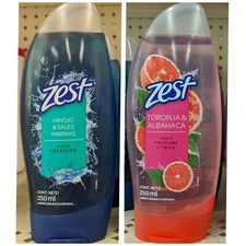 2 ZEST BATH SOAPS JABON LIQUIDO HINOJO, SALES MARINAS/ TORONJA Y ALBAHACA 250ml 