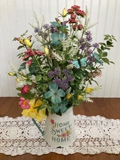 Farmhouse Table Decor Wild flower Butterfly Summer Floral Pitcher Centerpiece