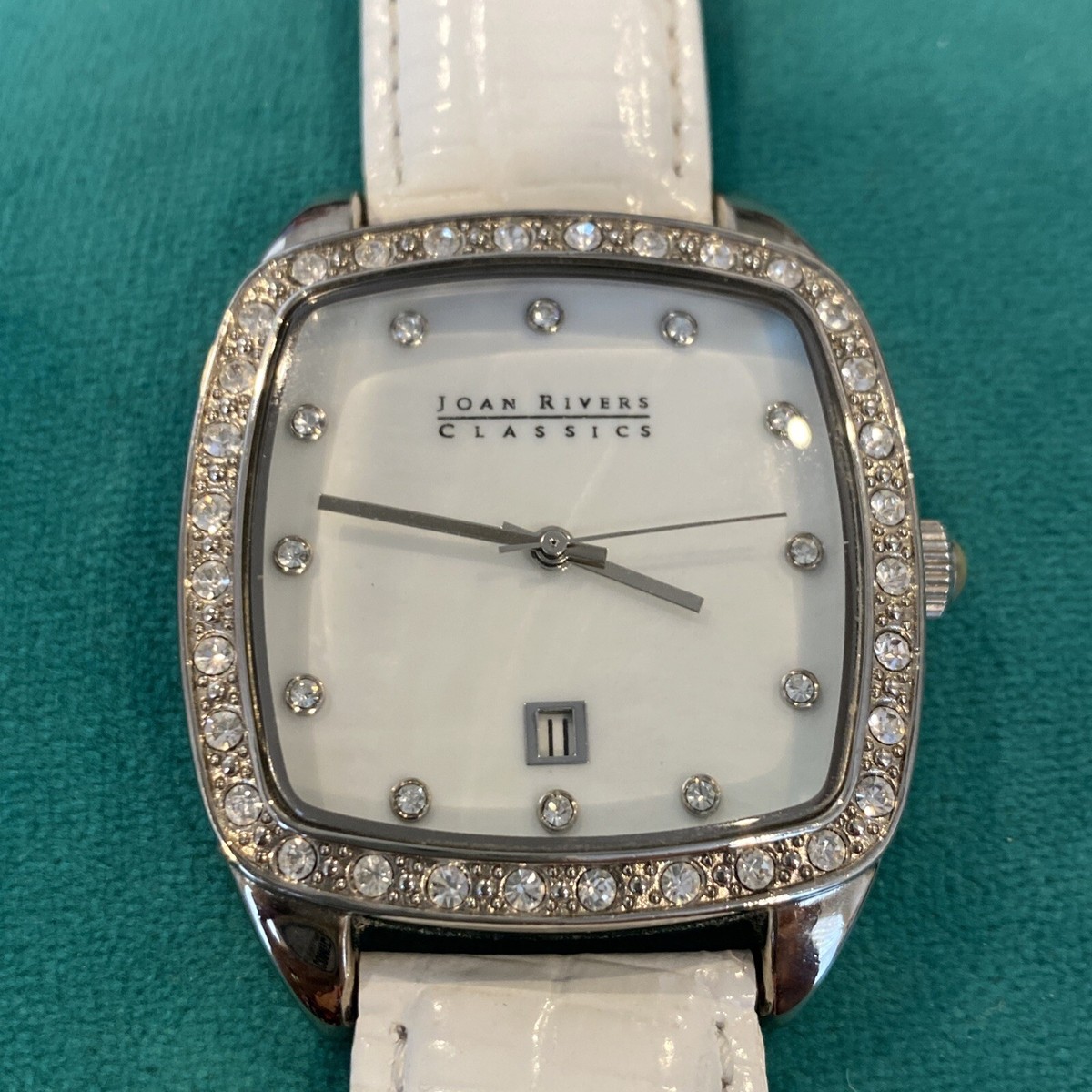 Joan Rivers Classics Womens Wristwatch White Leather Band Joan Rivers Classic Steel Tone With White Dial Womens  main image 3