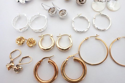 Orecchini Vintage Argento Sterling Lotto 14 Paia Messico Lapislazzuli Zirconi Oro Sovrapposizione Cerchi - Foto 8 di 9