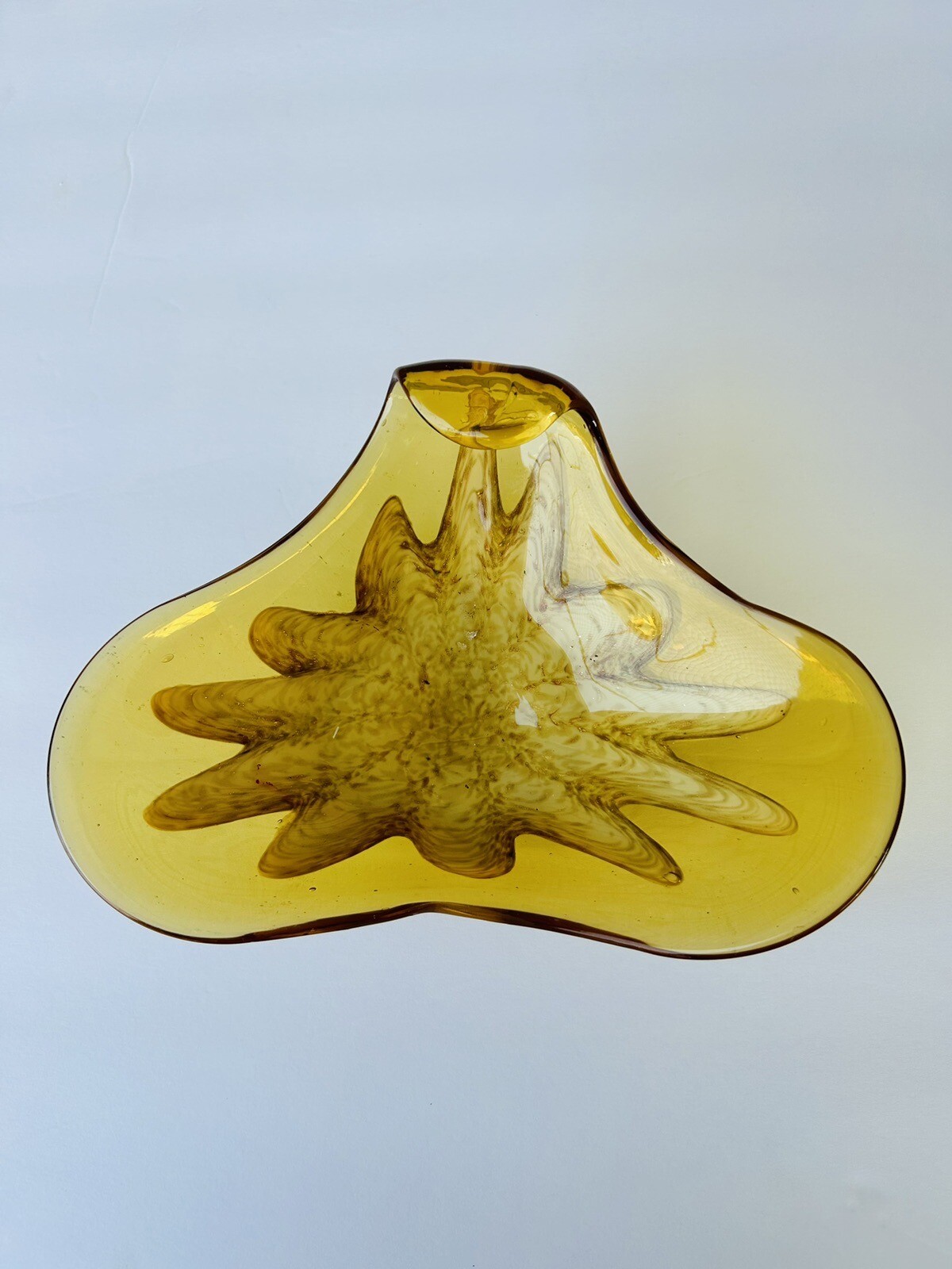 Vintage Amber Glass Bowl 9.25 Inch Trinket Dish with Gold Flecks