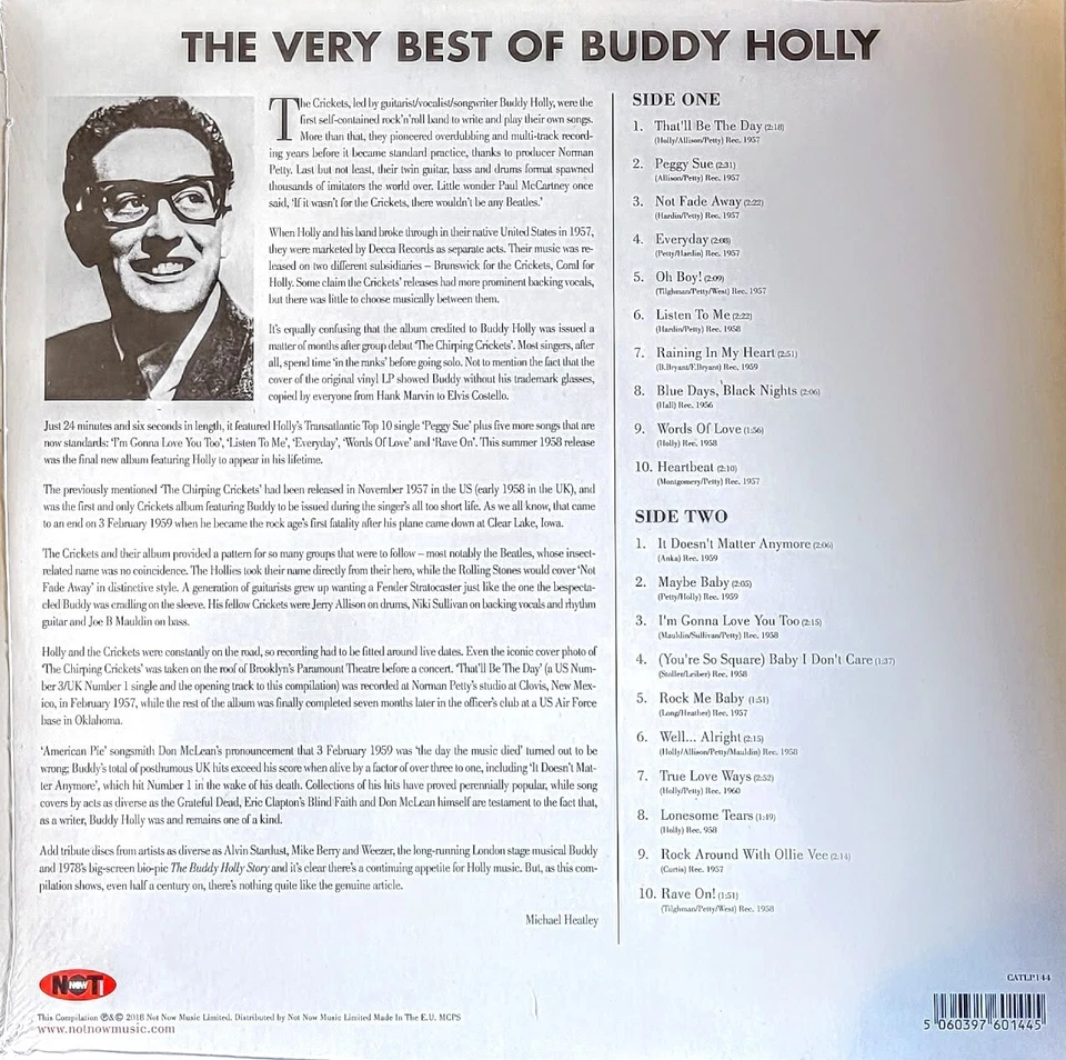 BUDDY HOLLY -THE VERY BEST OF - 180-GRAM VINYL LP " NEW, SEALED " - Image 2 of 2