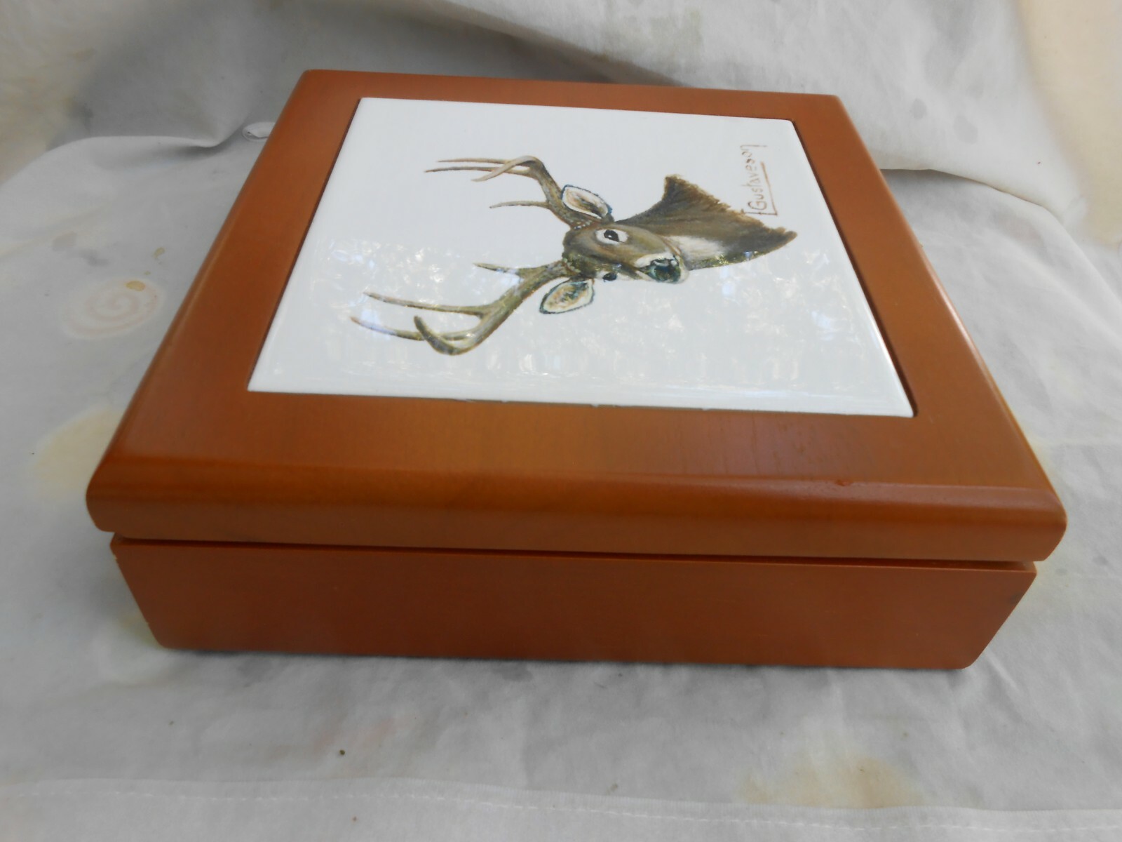 Men's Ceramic Tile Deer Buck Stag Valet Dresser Box for Jewelry Trinkets-image