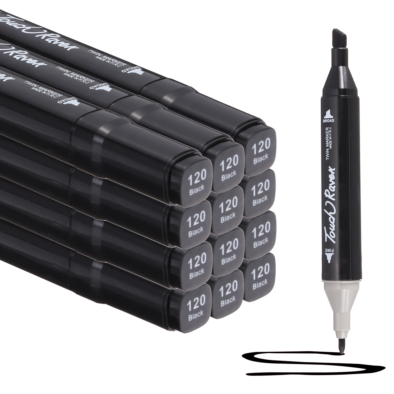 Dual Tip Alcohol Art Markers, 12 Pcs Black Barrel Alcohol Markers, Black