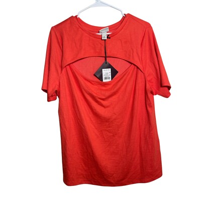 Ava & Viv T-Shirt Women's 1X Cut Out Short Sleeve Solid Basic Tee Shirt NWT