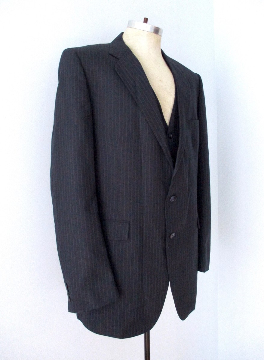 Vtg 70s 80s Givenchy Blue Pinstripe 3-Pc Gangster Suit